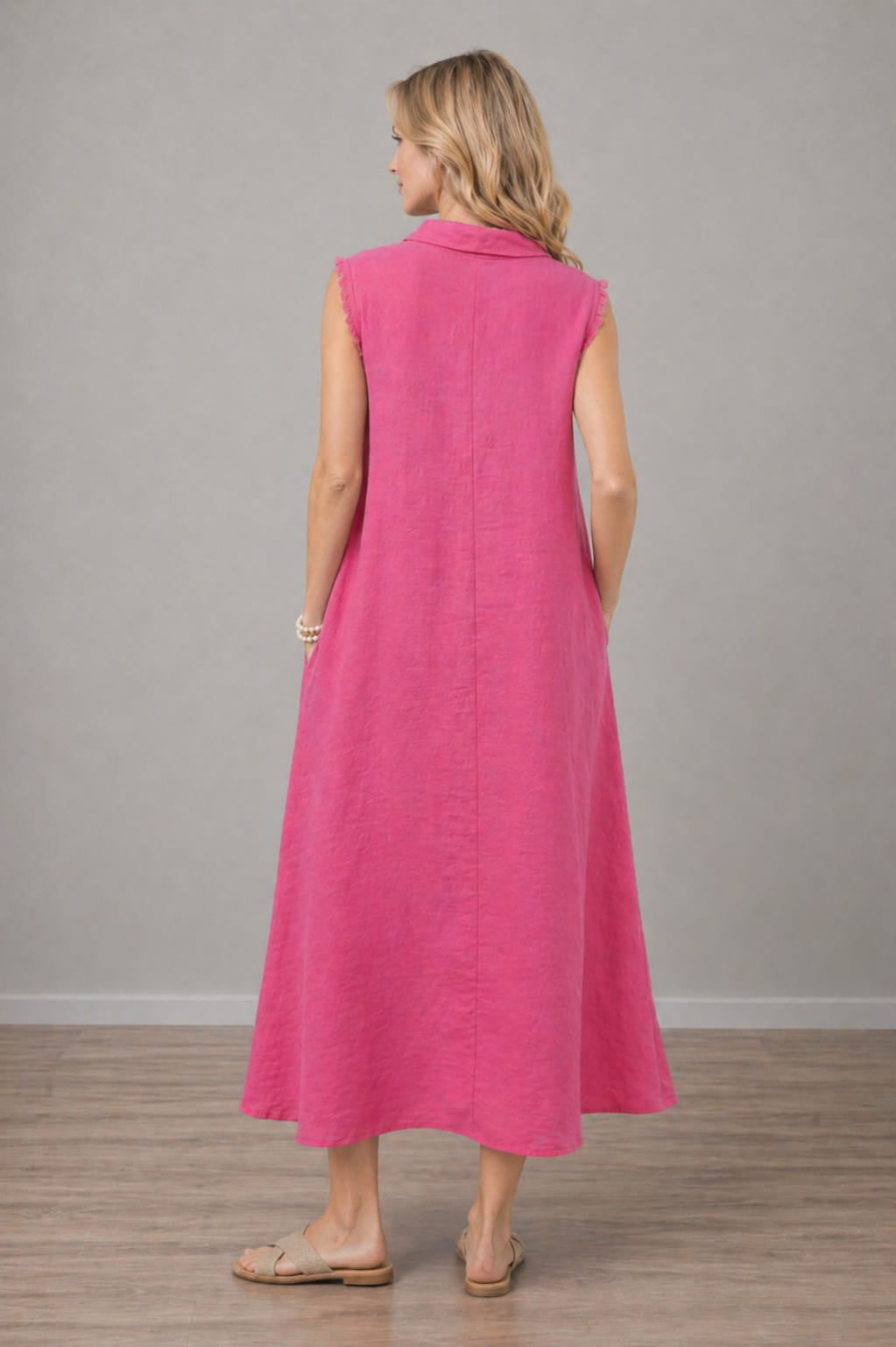 Italian Solid Linen Women Sleeveless Dress