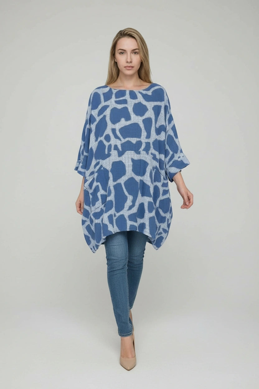 Plus Size Giraffe Print Baggy Cotton Top