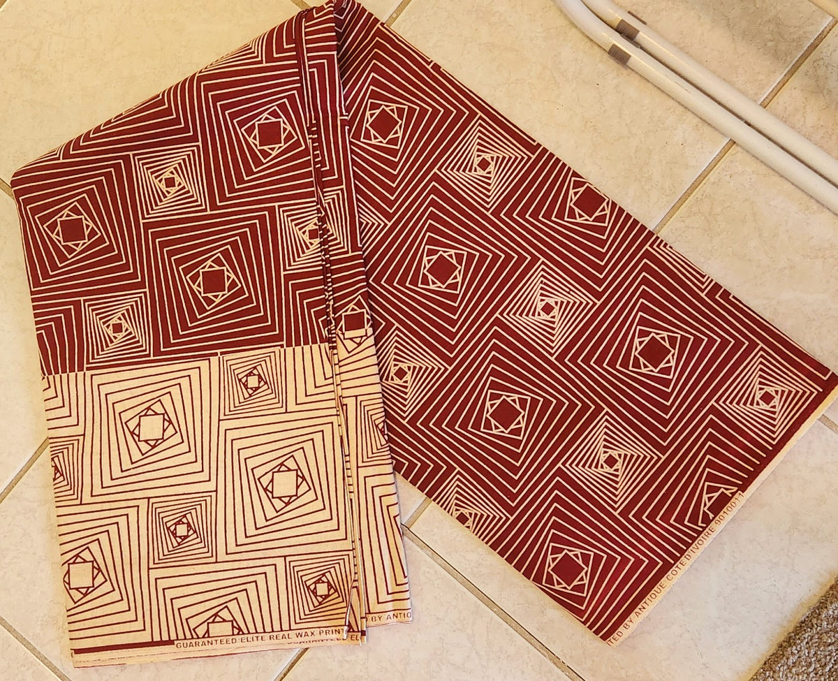 Burgundy & Cream Geometric African Print Fabric – 100% Cotton, 6 Yards