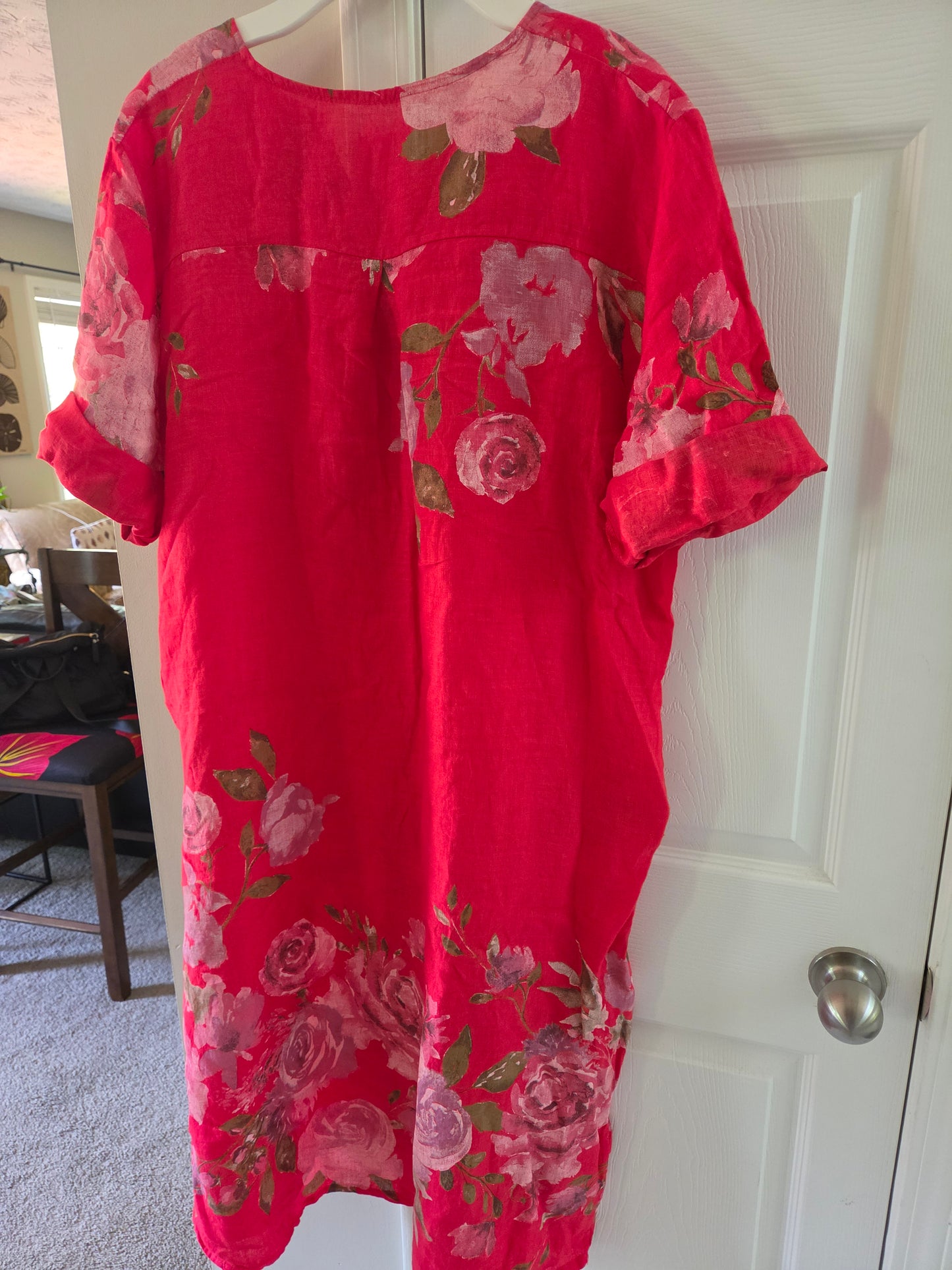 Italian Linen Floral Midi Dress