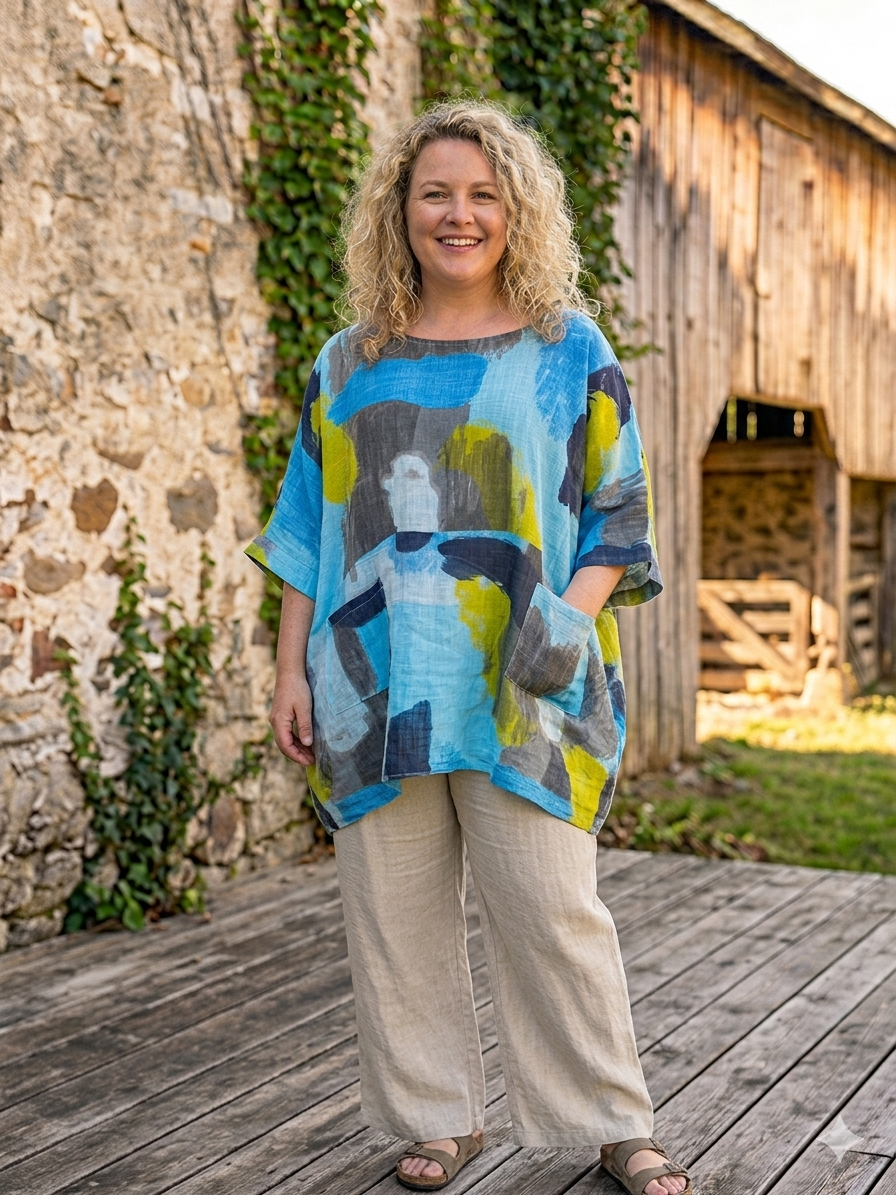 The Italian Cotton Abstract Art Tunic