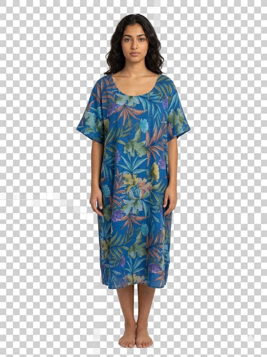 Tropical Floral Oversize Linen-Cotton Dress