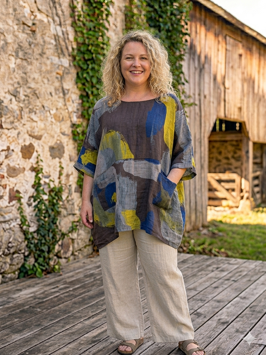 The Italian Cotton Abstract Art Tunic