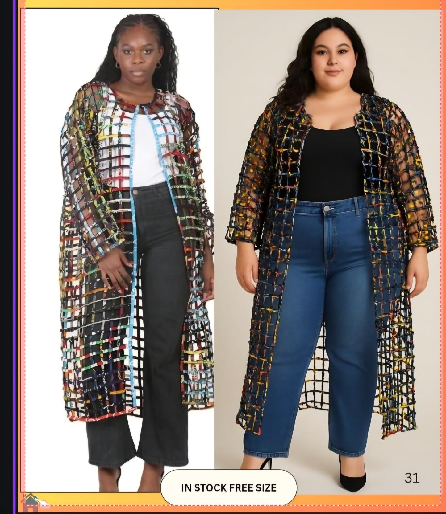 Minala Knot Braided Ankara Vest/Floor Length Mesh Coat for 52 Inches Long Women fits L/XL