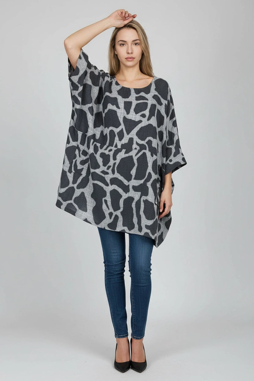 Plus Size Giraffe Print Baggy Cotton Top