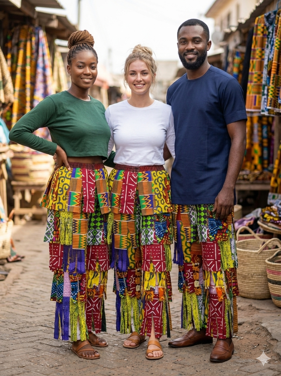 Vibrant Kente-Patchwork Tiered Fringe Pants/Unisex