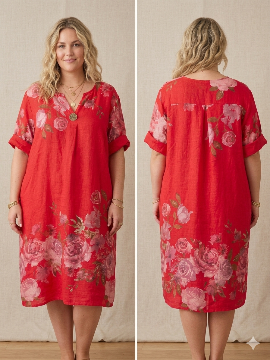 Italian Linen Floral Midi Dress