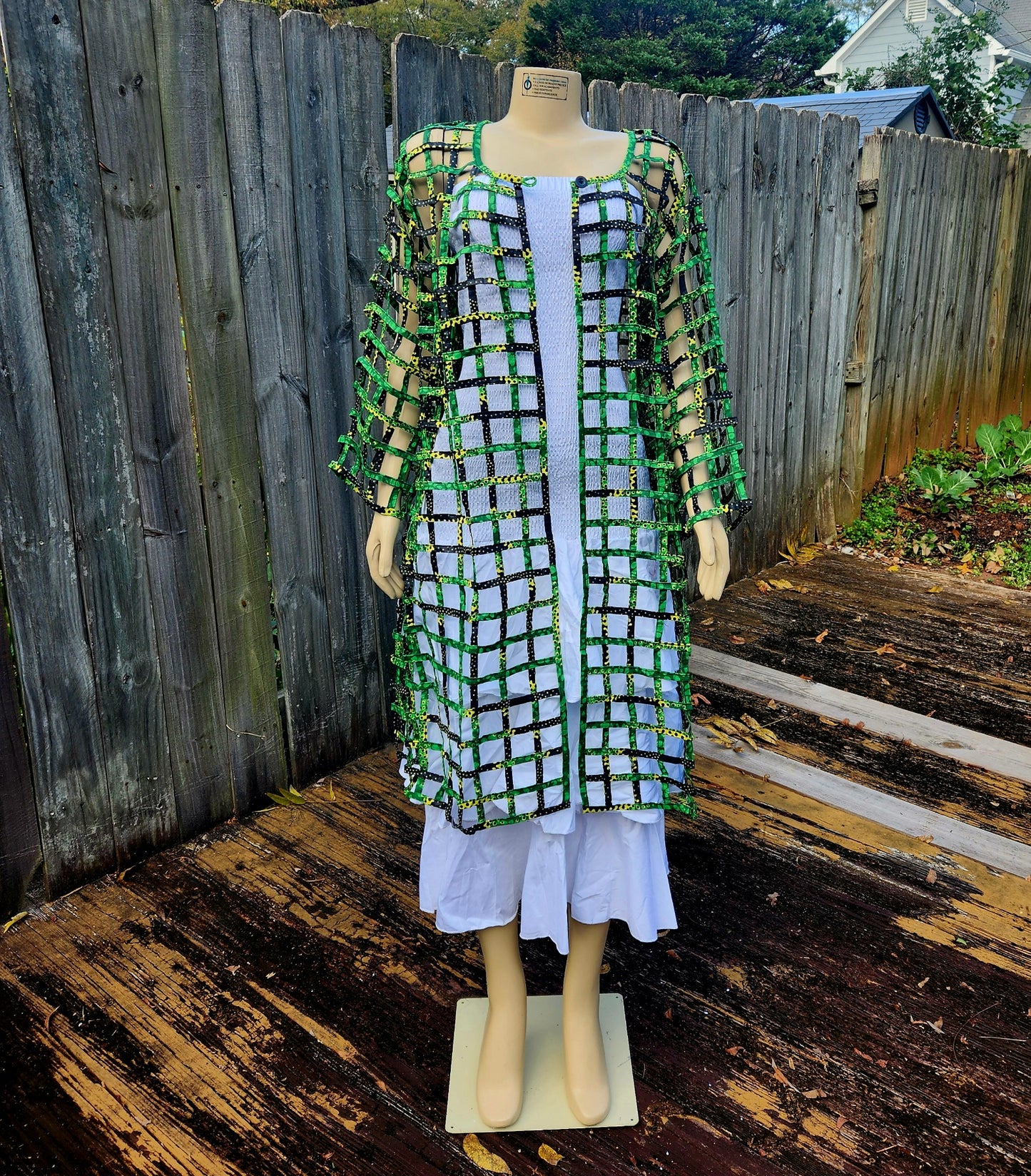 Minala Knot Braided Ankara Vest/Floor Length Mesh Coat for 52 Inches Long Women fits L/XL