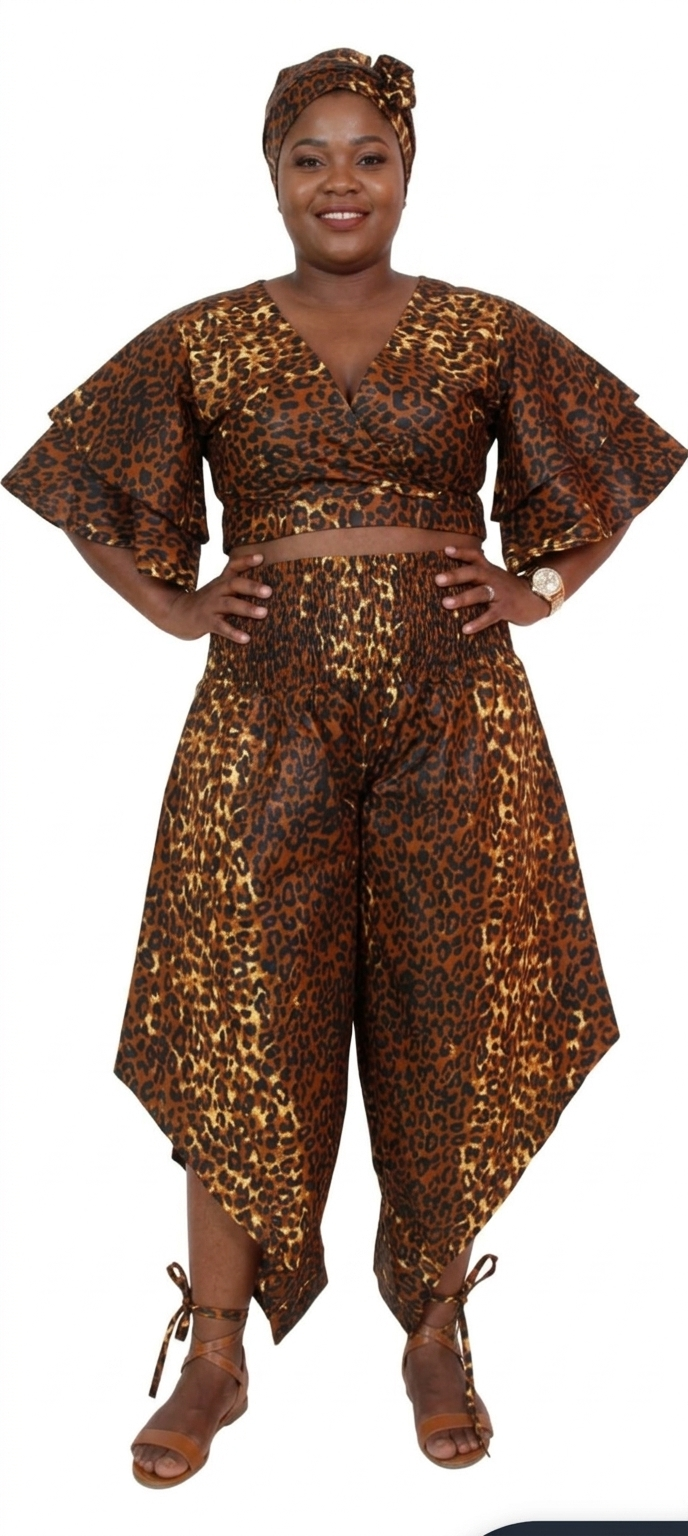 Ankara Crop Top Pantset with Headwrap/African Boho Pants and Medium Wrap Top. Sold whole or seperate.