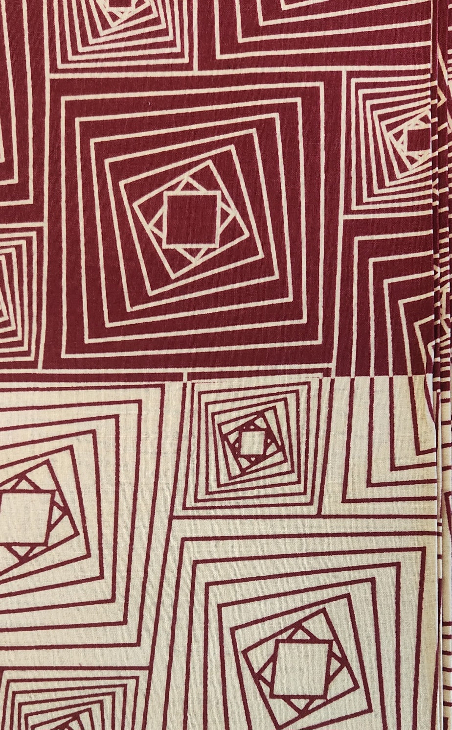 Burgundy & Cream Geometric African Print Fabric – 100% Cotton, 6 Yards