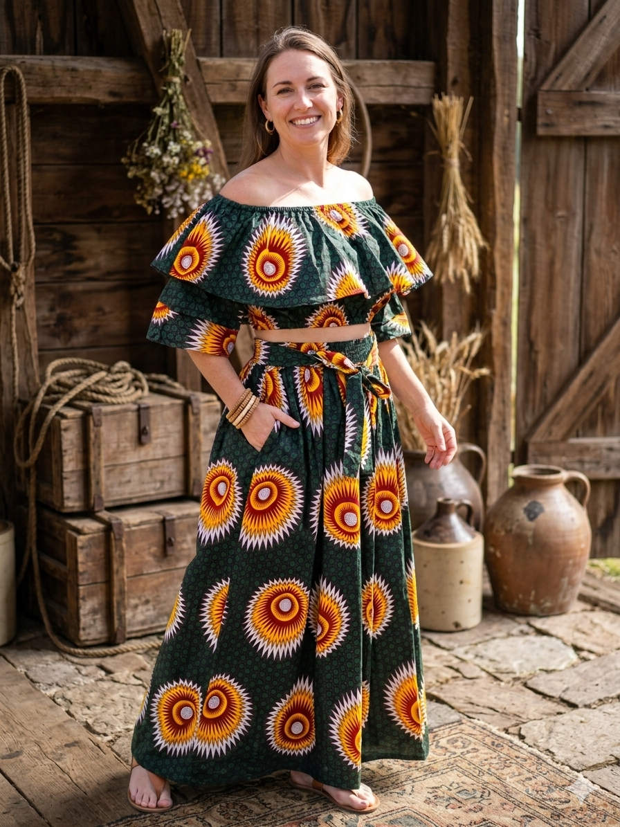 African Print Maxi Skirt with Crop Top Ankara Maxi Skirt.