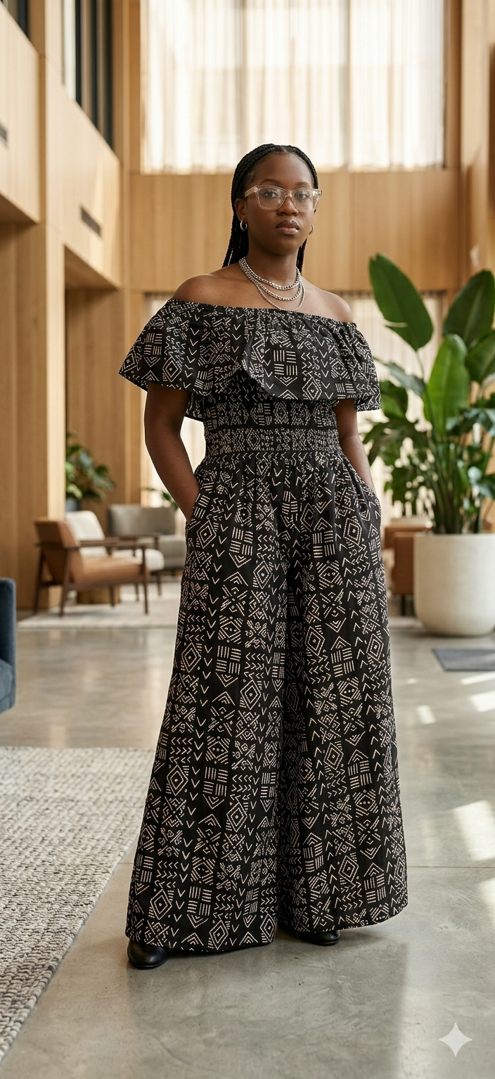 Minala African Ankara off shoulder Jumpsuit/ African Jumper with side pockets/Palazzo Jumpsuit/Fits  S-L.