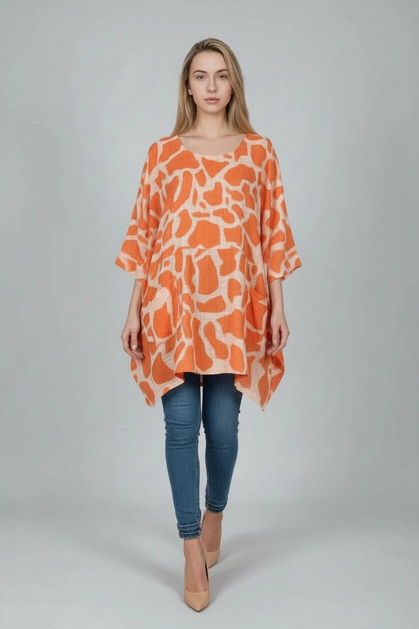 Plus Size Giraffe Print Baggy Cotton Top