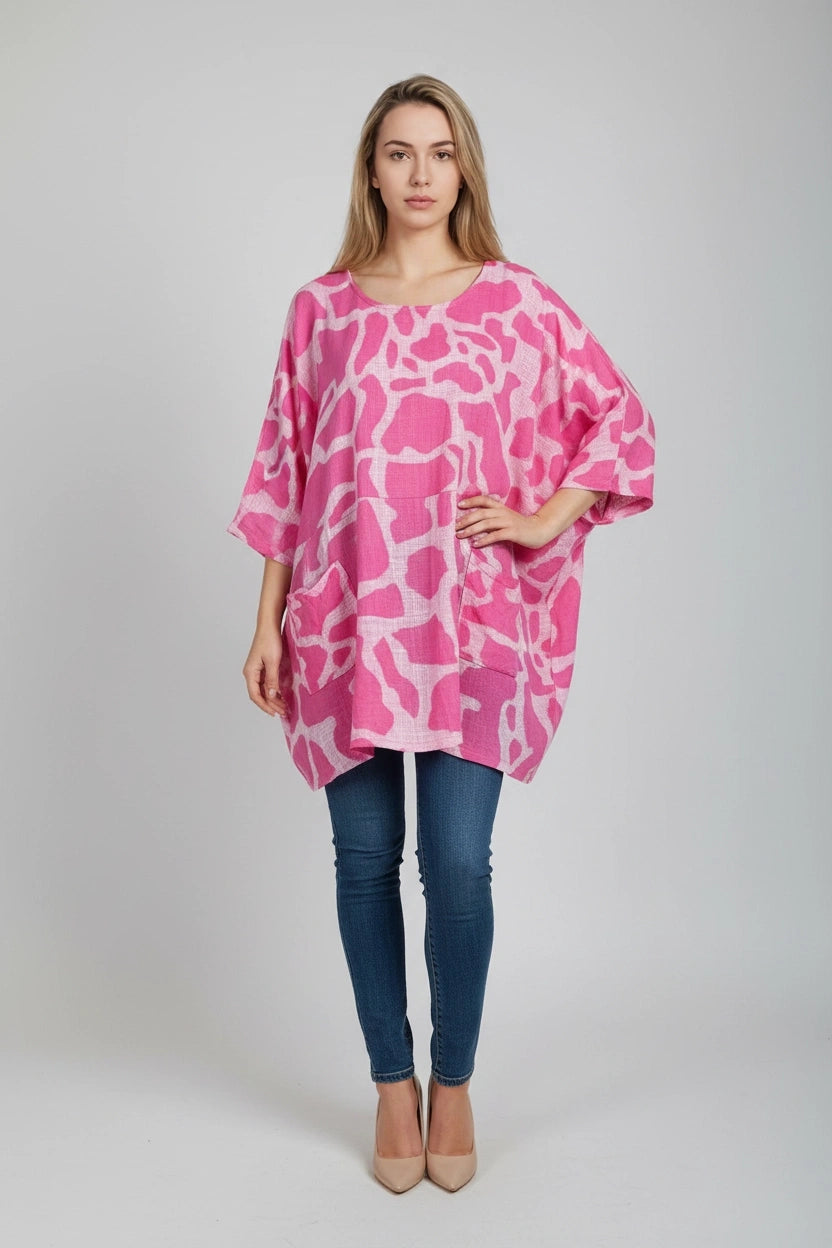 Plus Size Giraffe Print Baggy Cotton Top
