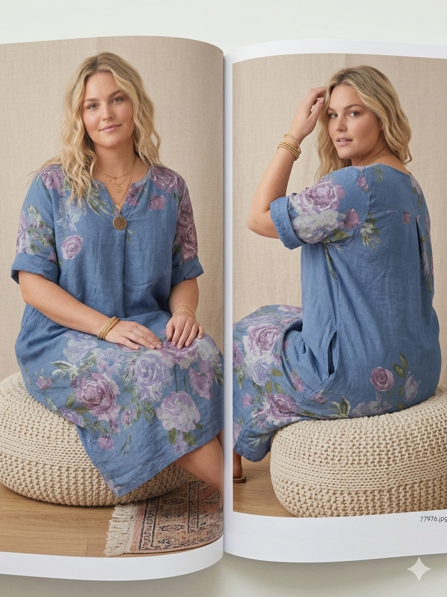 Italian Linen Floral Midi Dress