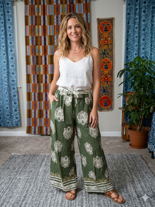 Wide leg Bohemian wide leg pants.