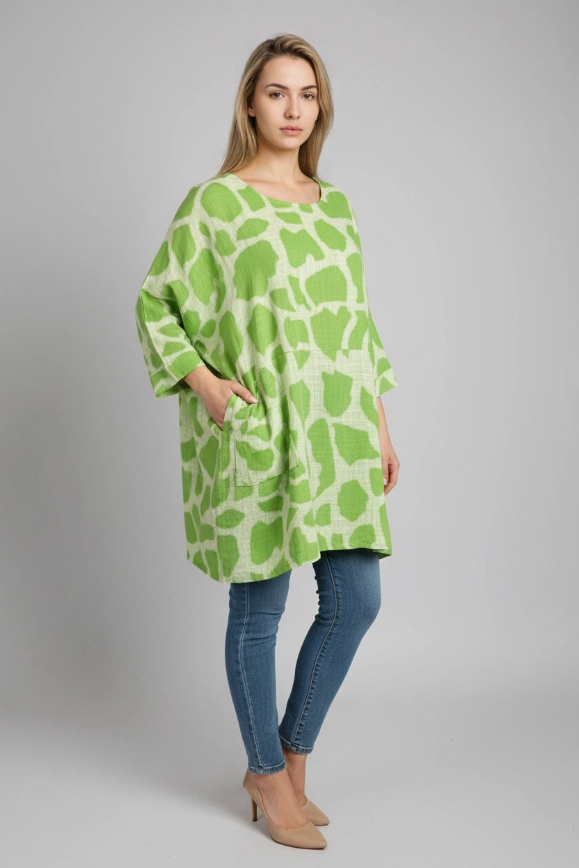 Plus Size Giraffe Print Baggy Cotton Top