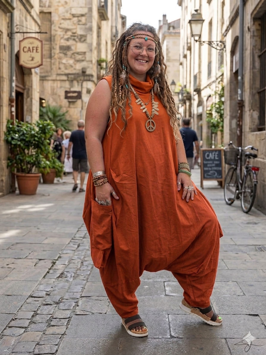 Minala Women Solid Turtle Neck Harem Jumpsuit/Romper with a zipped bottom and detachable hoody, one size.