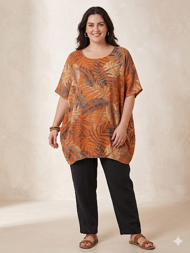 Plus Size Italian Leaf Printed Front Pockets