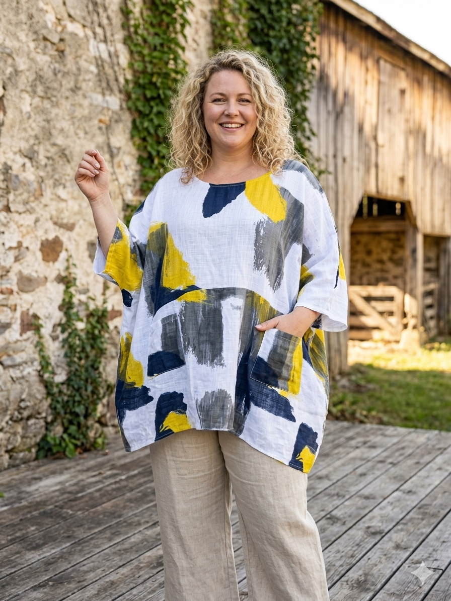 The Italian Cotton Abstract Art Tunic