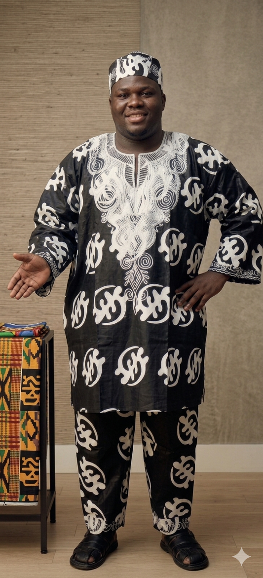 The Royal Heritage Embroidered 3-Piece Set – Jumbo Size (6XL) with Kufi 6XL/7XL/8XL/ African Man Suit.