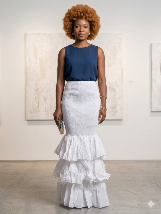 Smocked Cotton Maxi Skirt – Convertible Strapless Ruffle Dress