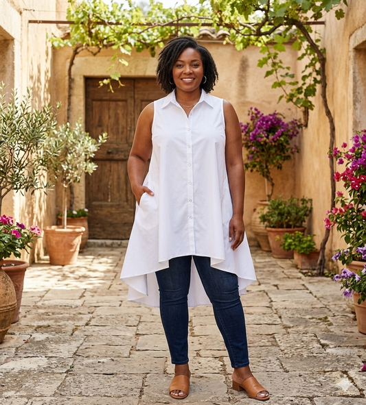 High-Low White Handkerchief Hem Tunic XL