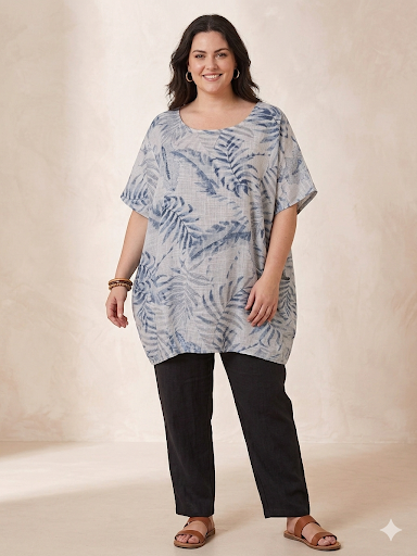 Plus Size Italian Leaf Printed Front Pockets