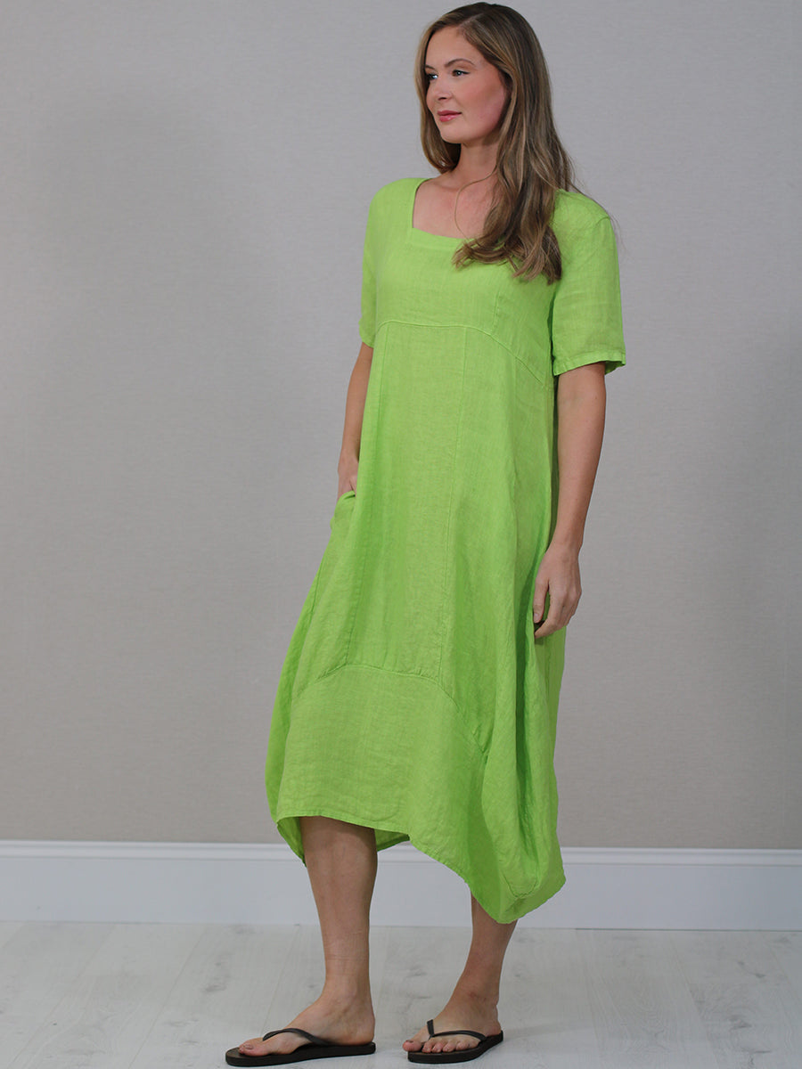 Minala Women Italian Quirky Linen Hem Parachute Plain Dress.