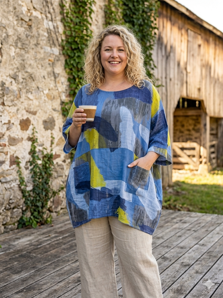 The Italian Cotton Abstract Art Tunic