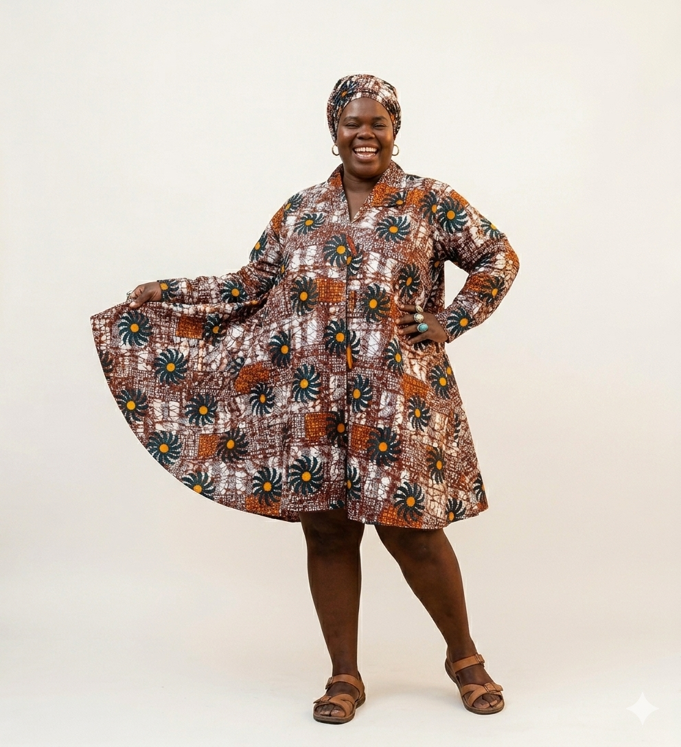 Big Button Authentic African Tunic Shirt Dress/Plus size Shirtdress.