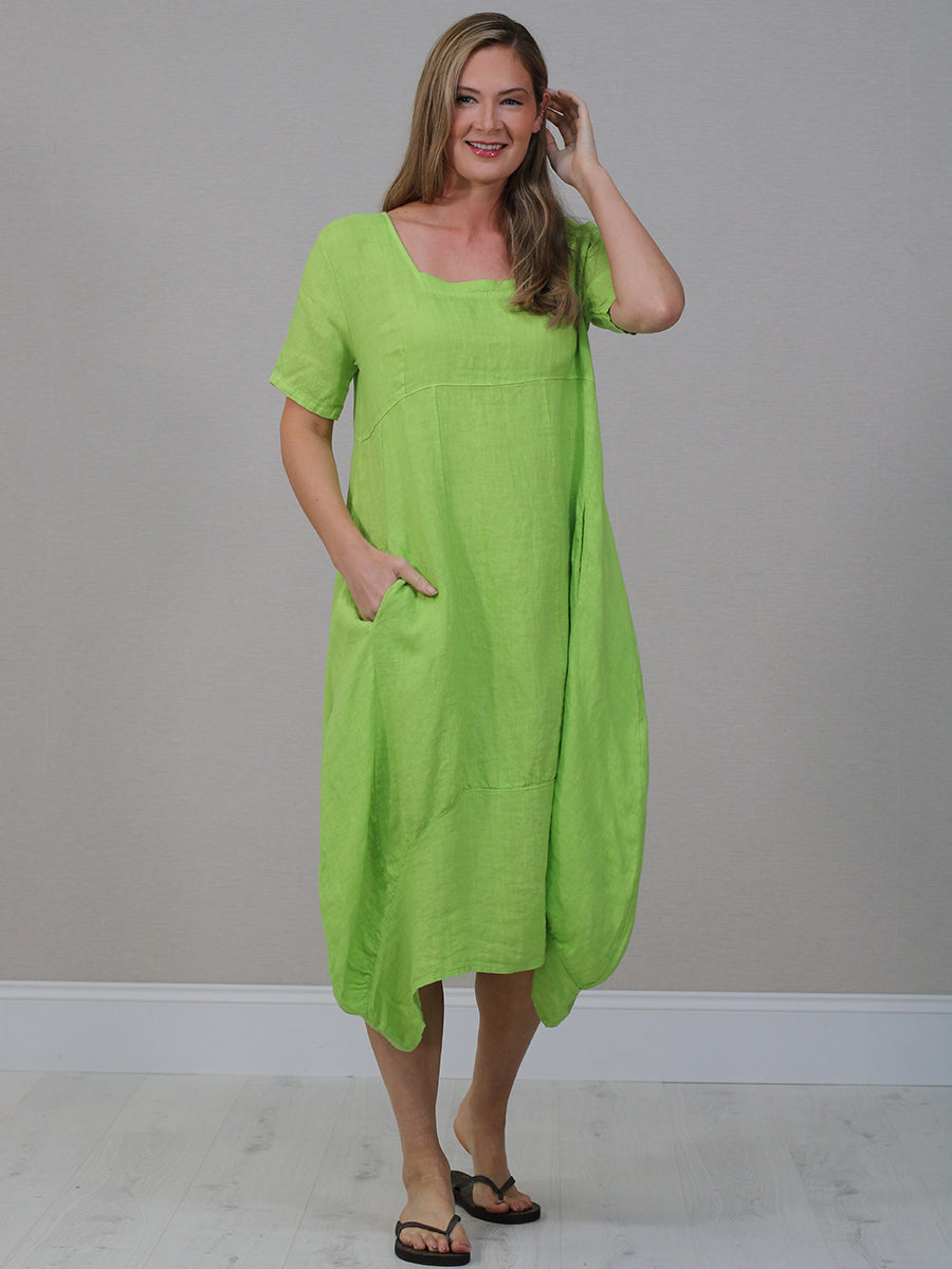 Minala Women Italian Quirky Linen Hem Parachute Plain Dress.