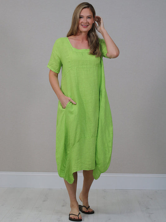 Minala Women Italian Quirky Linen Hem Parachute Plain Dress.